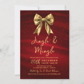 Invitation Jingle Mingle Christmas Party Gold Bow Silver Red (Devant)