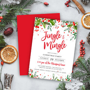 Invitation Jingle & Mingle Christmas Party Holly Berries