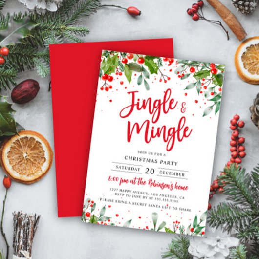 Invitation Jingle & Mingle Christmas Party Holly Berries