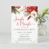 Invitation Jingle & Mingle Christmas Party Red Poinsettia (Debout devant)