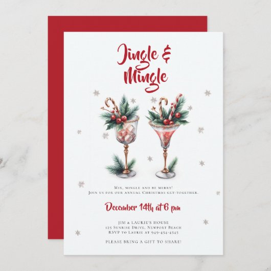 Invitation Jingle Mingle Cocktails Fête de Noël de neige (Devant / Derrière)