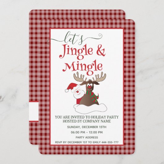 Invitation Jingle Mingle drôle Père Noël reindeer fête (Devant / Derrière)