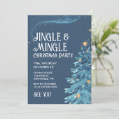 Invitation Jingle & Mingle Fête de Noël Bleu Or (Debout devant)