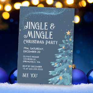Invitation Jingle & Mingle Fête de Noël Bleu Or