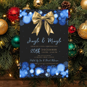Invitation Jingle Mingle Fête de Noël Hiver Or Arc Bleu Marin