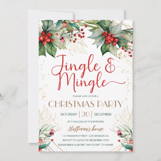 Invitation Jingle & Mingle Fête de Noël Verdure Berry Rouge (Devant)