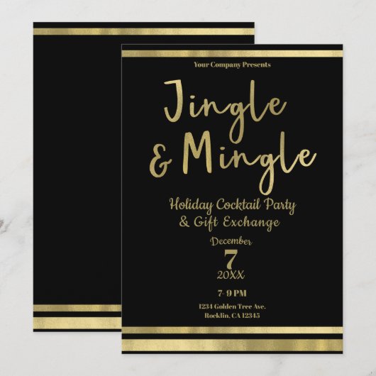 Invitation Jingle & Mingle Gold Corporate Christmas Party (Devant / Derrière)