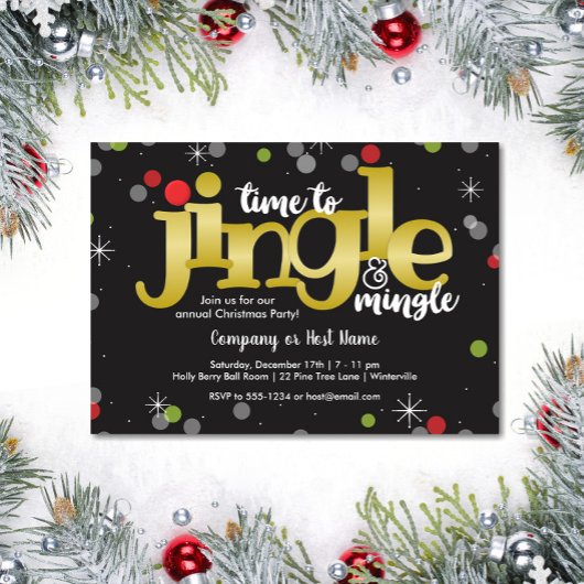 Invitation Jingle & Mingle Gold Red and Green Christmas Party