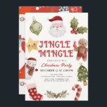 Invitation Jingle & Mingle Jote Christmas Fête de Noël<br><div class="desc">Cette mignonne invitation de Noël "jingle & mêle" comprend un arrière - plan de crème avec le Père Noël, des saints, un homme en pain d'épices, une étoile, un bonhomme de neige, un arbre de Noël, un sucre de canne et le stockage en aquarelle. L'envers est orné d'un arrière -...</div>