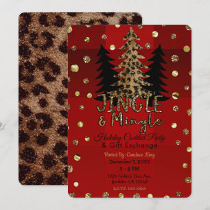Invitation Jingle & Mingle Or Glamour Léopard Noël Fête