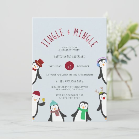 Invitation Jingle & Mingle Penguin (Debout devant)