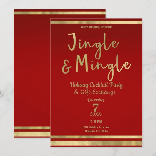 Invitation Jingle & Mingle Red Gold Corporate Christmas Party (Devant / Derrière)