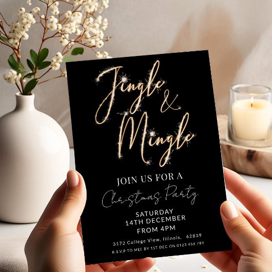 Invitation Jingle & Mingle Sparkle Script Black Christmas