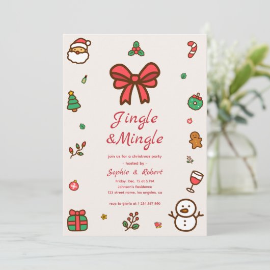 Invitation Jingle & Mingle Whimsy DoodFrame de Noël (Debout devant)