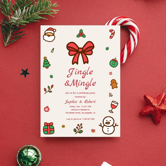 Invitation Jingle & Mingle Whimsy DoodFrame de Noël