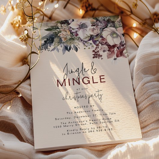 Invitation Jingle & Mingle Winter Floral Christmas Party