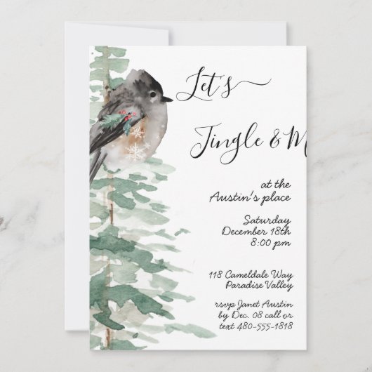Invitation Jingle Mingle Woodland Tree & Bird Party Invitatio (Devant)
