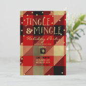 Invitation Jingle Plaid Buffalo Rouge Or & Mingle Holiday (Debout devant)