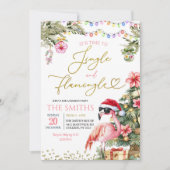 Invitation Jingle rose et Flamant rose Noël tropical (Devant)