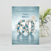 Invitation Joaillerie bleu et perle opulente 60e anniversaire (Debout devant)