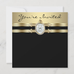 Invitation Joaillie Elégante Black Gold Womans fête d'anniver