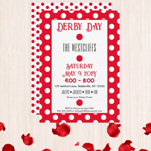 Invitation Jockey Dots en soie Rouge et blanc Derby