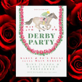Invitation Jockey Roses d'aquarelle sur Horse Derby Party