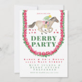 Invitation Jockey Roses d'aquarelle sur Horse Derby Party (Devant)