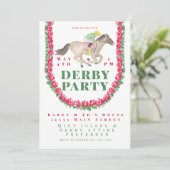 Invitation Jockey Roses d'aquarelle sur Horse Derby Party (Debout devant)
