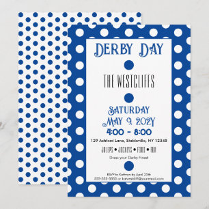 Invitation Jockey Silk Dots Blue et White Derby Party