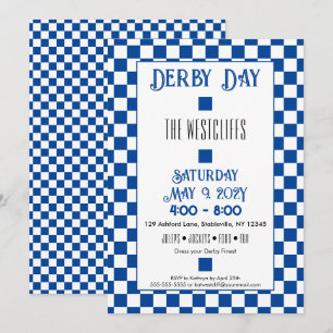 Invitation Jockey Soie Blocs Bleu et Blanc Derby
