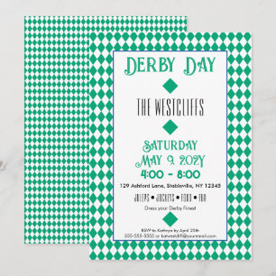 Invitation Jockey Soie Diamants Vert et Blanc Derby
