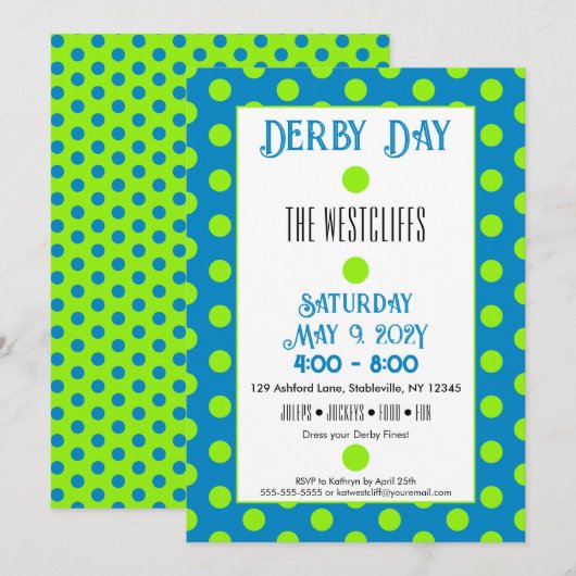 Invitation Jockey Soies Points Verts et Bleus Derby (Devant / Derrière)