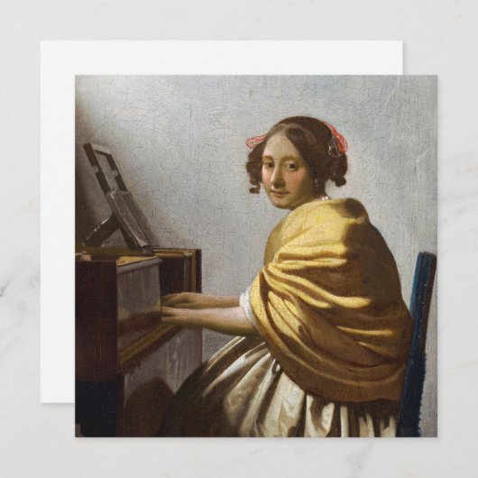 Invitation Johannes Vermeer - Jeune femme assise à Virginal (Devant / Derrière)