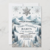 Invitation joie bleu fille neige hiver Onederland 13e anniver (Devant)