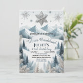 Invitation joie bleu fille neige hiver Onederland 13e anniver (Debout devant)