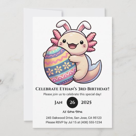 Invitation Joie d'anniversaire de Pâques Axolotl (Devant)