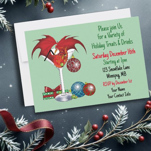 Invitation Joie de Noël Fête Rouge Cocktail Dragon de Fête