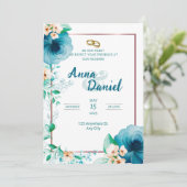 Invitation Joie de vivre aquarelle Roses bleues (Debout devant)