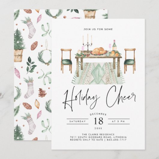 Invitation Joie des Fêtes | Soirée de Noël pour le dîner (Devant / Derrière)