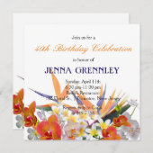 Invitation Joie en Fleurs - Fête d'anniversaire Fleurs Tropic (Devant / Derrière)