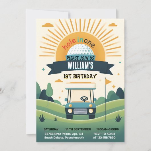 Invitation Joie garçon joli golf trou dans un premier 1er ann (Devant)