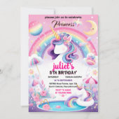 Invitation joie girly mignonne rose violet licorne 1er annive (Devant)