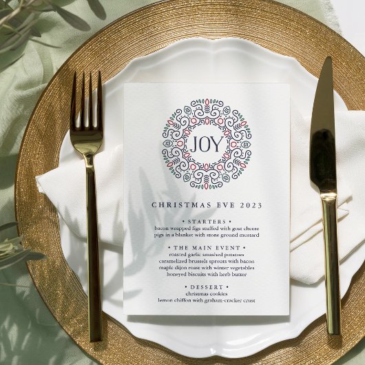 Invitation Joie | Menu du dîner de Noël personnalisé
