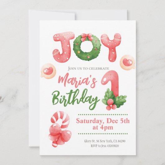 Invitation Joie Noël hiver Enfants 1er anniversaire Invitatio (Devant)
