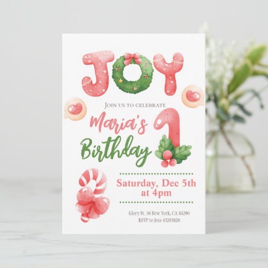 Invitation Joie Noël hiver Enfants 1er anniversaire Invitatio (Debout devant)