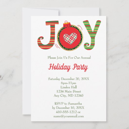 Invitation Joie Rouge Vert Fête de Noël (Devant)