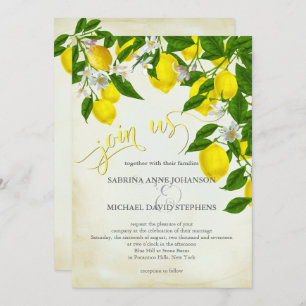 Invitation Joignez-vous à nous Aquarelle Citrons et Mariage d