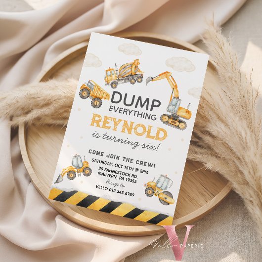 Invitation Join the Crew Dump Trucks Construction Birthday