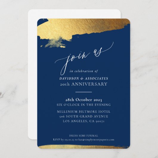 Invitation JOIN US calligraphie or formel bordures marine bla (Devant / Derrière)